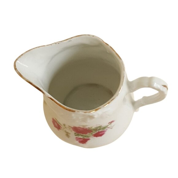 Vintage Floral Porcelain Creamer Pitcher With Rose Design & Ornate Handle - Picture 7 of 9